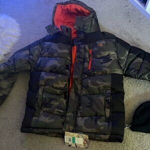 Camouflage Youth Jacket with Orange Lining (or Womens small)